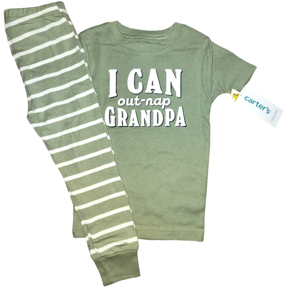 Carter's‎ 2T I Can Out-Nap Grandpa Toddler Pajamas 2pc Cotton Green Unisex